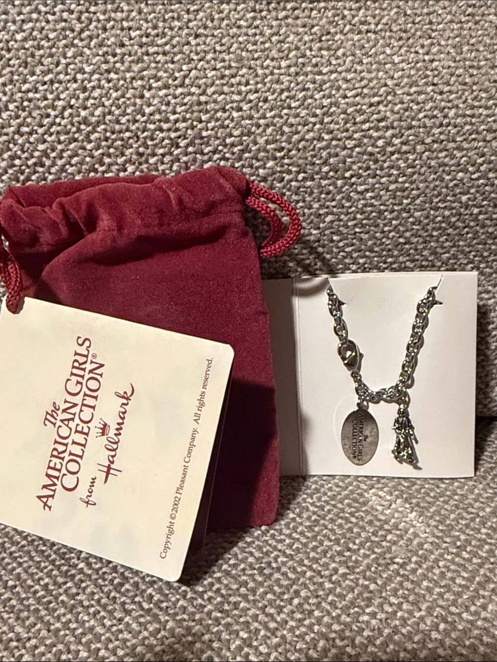American Girl Silver Charm Bracelet with Burgundy Velvet Pouch